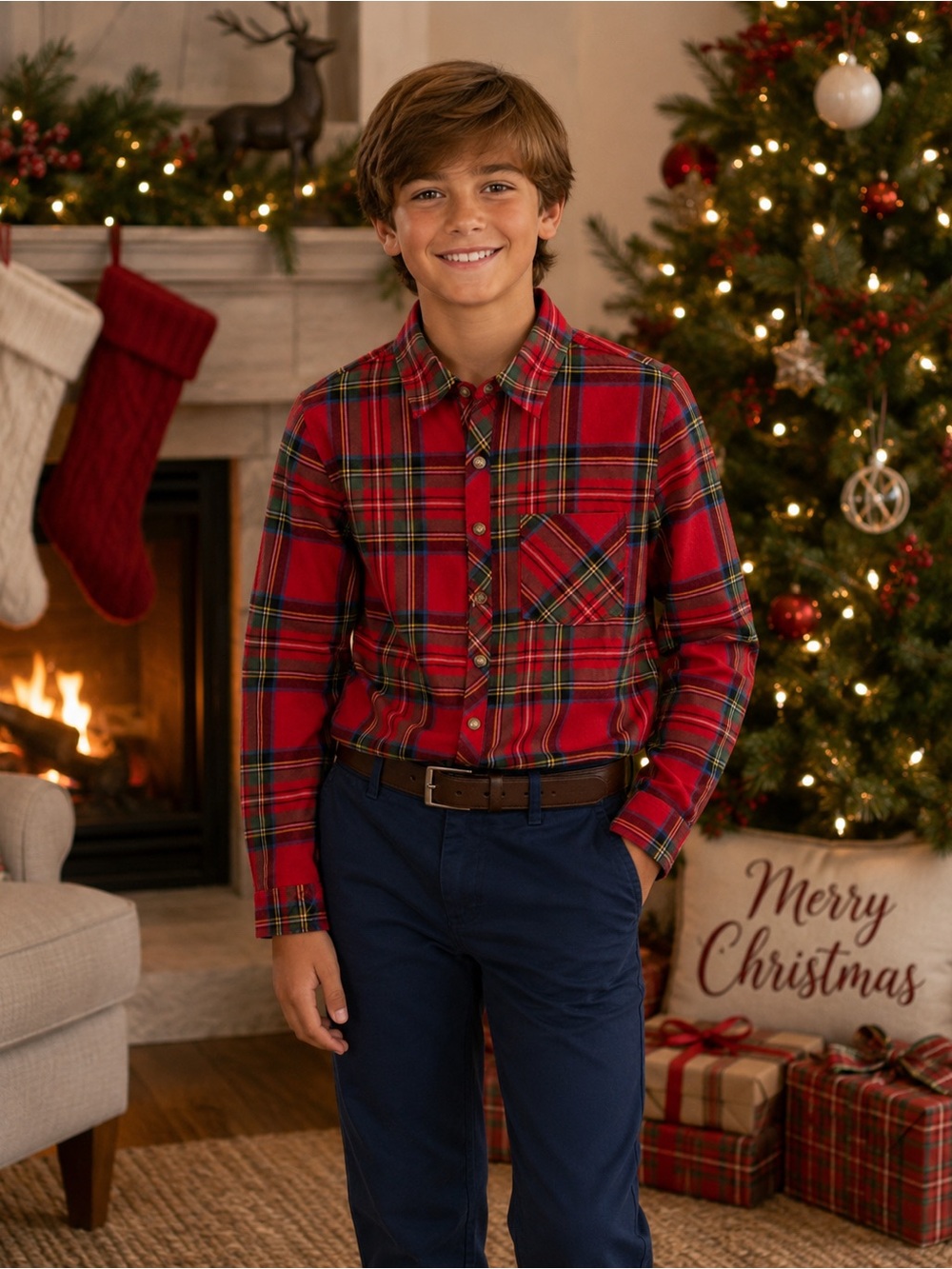 Ivy City Co Boys John Shirt Holiday Plaid Size 11/12 Christmas Tartan